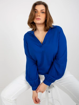 Navy blue plus size shirt blouse with collar