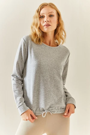 XHAN Gray Crewneck Pleated Sweatshirt