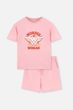 Dagi Pink Wonder Woman Printed Short Sleeved T-Shirt, Shorts and Pajamas Set