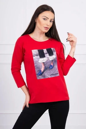 3D Graphic Blouse with Zirconia Red