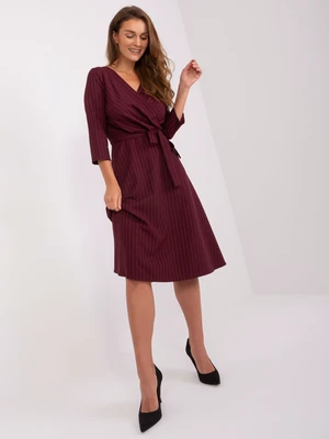 Burgundy midi cocktail dress with belt