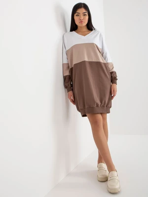 Basic white-brown dress with pockets from RUE PARIS