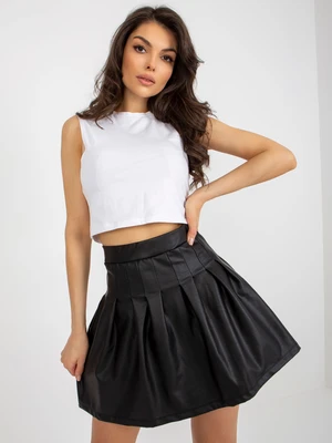 Black pleated miniskirt made of eco-leather