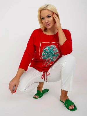 Red blouse plus size with application and print