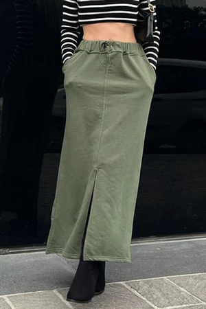 Madmext dámská khaki zelená midi sukně s rozparkem