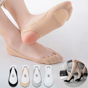 Summer Ice Silk Sponge Pad Half Socks Slippers for Women High Heels Female Stitch Ankle Short Invisible Low Cut Foot Stockings