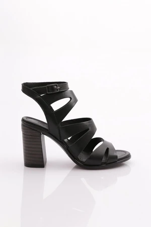 DGN 1330 Women's Heeled Sandals Genuine Leather Black