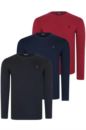 TRIPLE SET T8588 DEWBERRY ROUND NECK MEN'S SWEATSHIRT-BLACK-NAVY-BURGUNDY