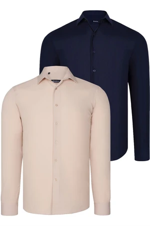 DUAL SET G726 DEWBERRY MENS SHIRTS-NAVY BLUE-BEIGE