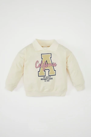 DEFACTO Baby Girl Shirt Collar Printed Sweatshirt