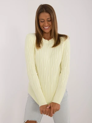 Light yellow women's classic sweater with patterns