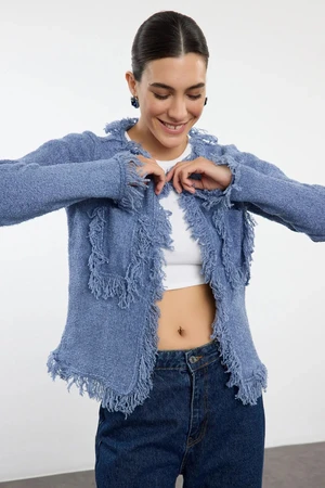 Trendyol Blue Soft Texture Jacket Look Knitwear Cardigan