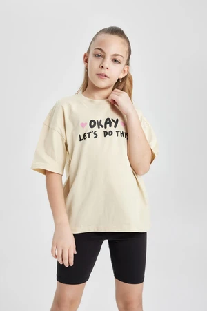 DEFACTO Girl Oversize Fit Crew Neck Printed Short Sleeve T-Shirt