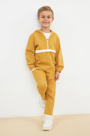 Trendyol Mustard Boy Seasonal-Thin Printed Cotton Knitted Bottom-Top Set