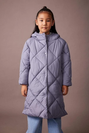 DEFACTO Girl&#39;s Water Repellent Hooded Quilted Long Coat