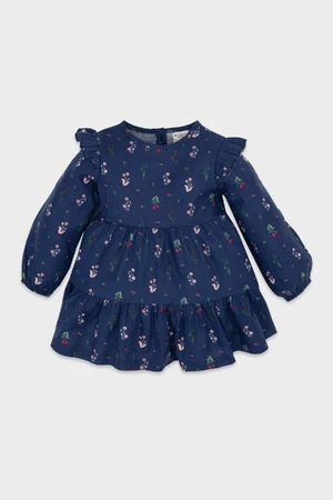 DEFACTO Baby Girl Crew Neck Floral Patterned Ruffle Long Sleeve Twill Dress