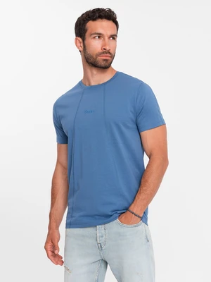 Ombre Men's cotton T-shirt with fine embroidery - dark blue