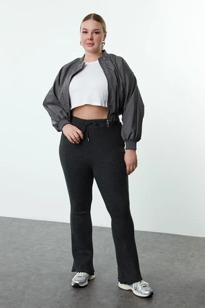 Trendyol Curve Grey High Waist Flare Leg Knitted Trousers