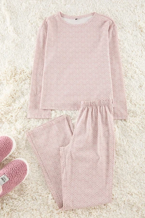 Trendyol Pink 100% Cotton Ethnic Patterned Knitted Pajama Set