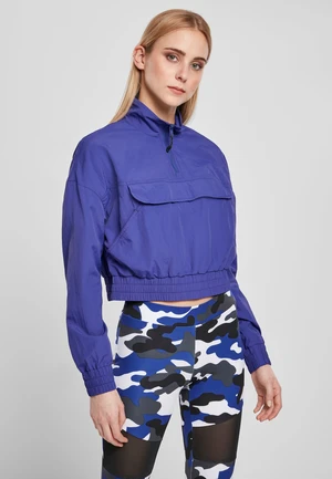 Women's jacket with cropped crinkle nylon, blue-purple