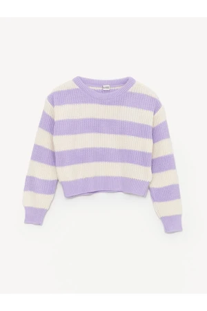 LC Waikiki Girls Kids Crew Neck Striped Long Sleeve Crop Knitwear Sweater