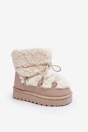 Warm children's snow boots, beige, Asija