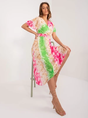 Pink and green women's dress with short sleeves