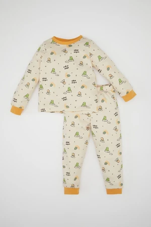 DEFACTO Baby Boy Dinosaur Printed Long Sleeve Top Long Bottom Pajama Set