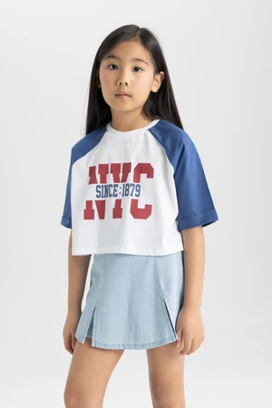 DEFACTO Girls' Crew Neck Printed Short Sleeve T-Shirt