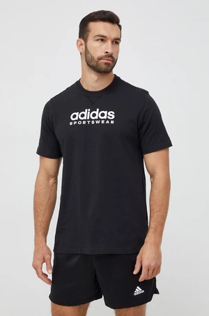 Bavlněné tričko adidas černá barva, s potiskem