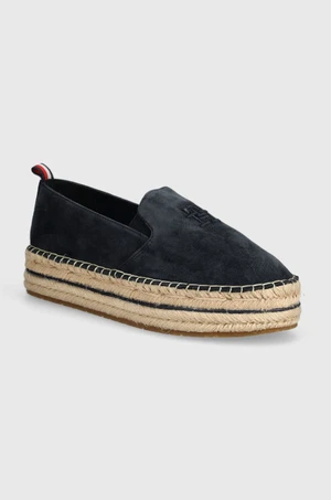 Semišové espadrilky Tommy Hilfiger TH EMBROIDERED SUEDE FLATFORM tmavomodrá barva, na platformě, FW0FW07695