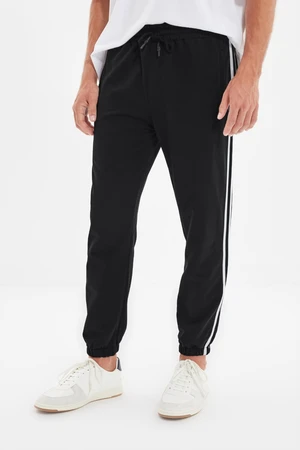 Trendyol Black Regular Cut Striped Zipper Pocket Elastic Leg Jogger Sweatpants