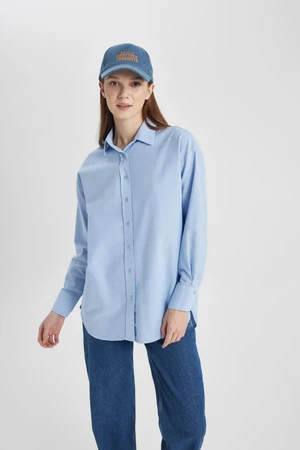 DEFACTO Women's Relax Fit Shirt Collar Oxford Long Sleeve Basic Plain Shirt Tunic