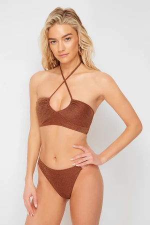 Trendyol Brown Strapless Glitter Bikini Top