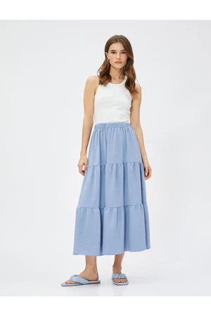 Koton Tiered Midi Skirt with Elastic Waist