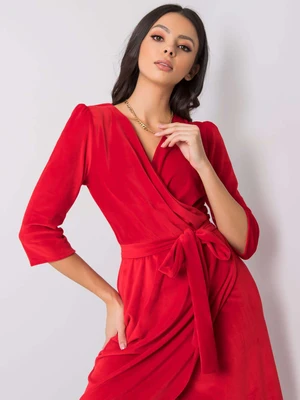 Red velour dress with belt