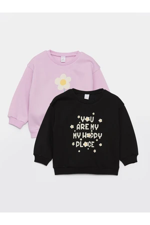 LC Waikiki Crew Neck Long Sleeve Printed Sweatshirt for Baby Girl 2-pack.