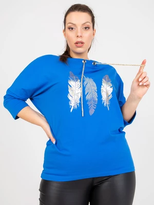 Oversized navy blue blouse with rhinestone appliqué