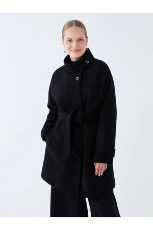 LC Waikiki Standing Collar Straight Long Sleeved Women's Stamped Coat