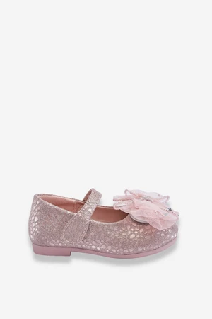 Children's ballerinas with bow and velcro glitter Silver-pink Elisa