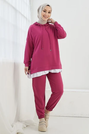 InStyle Losya Two Piece Set with Zipper and Hoodie - Fuchsia