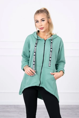 Sweatshirt with longer back and hood dark mint