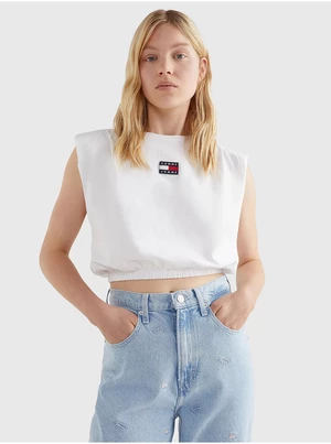 Tommy Jeans Top - TJW CROP ELASTICATED BADGE TANK biely