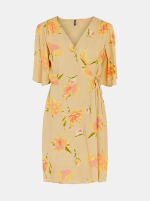 Yellow floral wrap dress with ties Pieces Tianna