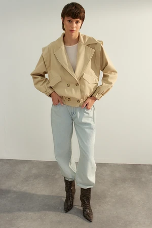 Trendyol Beige Oversize Water Repellent Jacket Coat