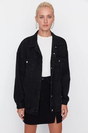 Trendyol Black Oversize Trucker Denim Jacket