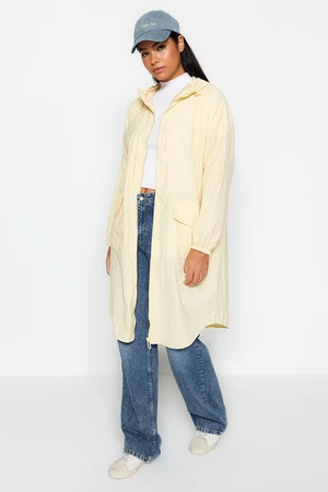 Trendyol Light Beige Oversize Hooded Water Repellent Long Raincoat