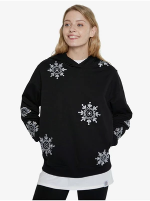 Black Desigual Hoodie No Zip Swiss Emboidery - Women