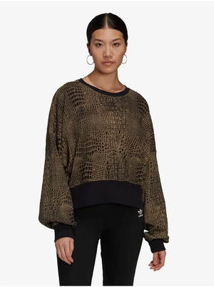 adidas Originals Black-Brown Womens Patterned Sweatshirt with Balloon Sleeves adidas Origina - Women