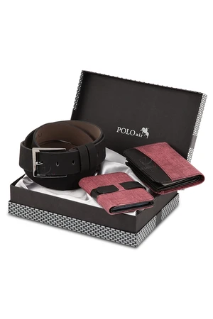 Polo Air Boxed Sports Claret Red Men's Wallet Belt Card Holder Set